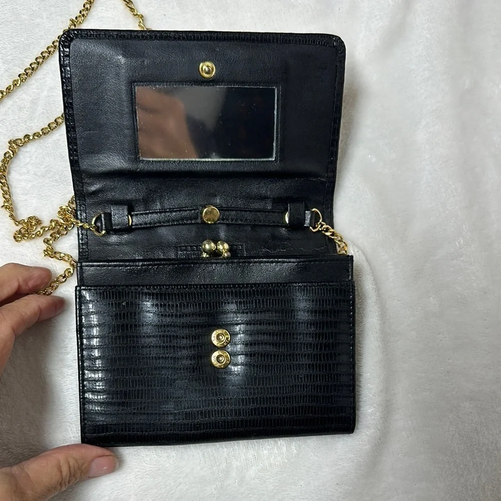 Perry Ellis Black and Gold Crossbody Bag with Chain Strap